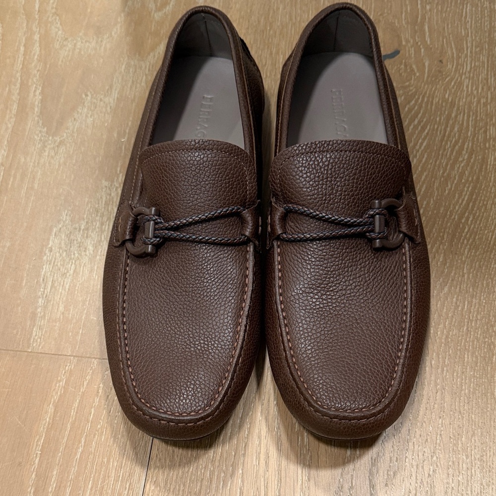Brand new never worn Salvatore Ferragamo Dark Brown Leather Slip-Ons - Picture 3 of 8